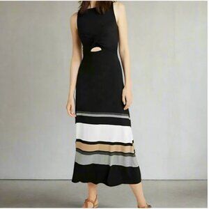 Anthropologie Maxi Dress Bailey 44 Medium Black Sleeveless Striped Hem Jersey